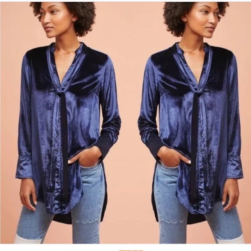 Mauve Velvet Button Front Blouse - image 1